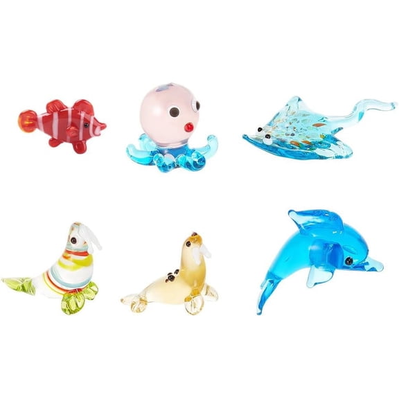 6 Pcs Small Ocean Animal Bird Figurines 6 Style Sea Animal Ornament for Table Home Decoration Dolin Octopus Butterflyfish Glass Display Miniature for Anniversary Birthday Wedding Gift
