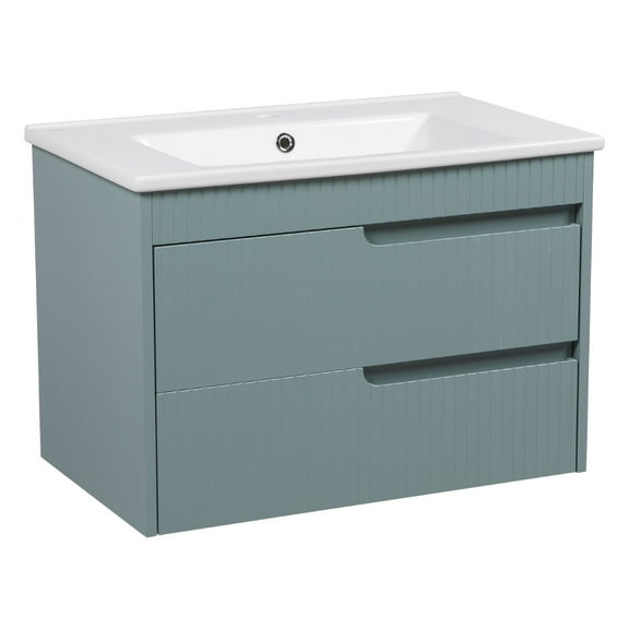 Modern Wall-Mounted Bathroom Vanity with Washbasin | Judi Light Green Matte Collection | Non-Toxic Fire-Resistant MDF-24"-No Mirror