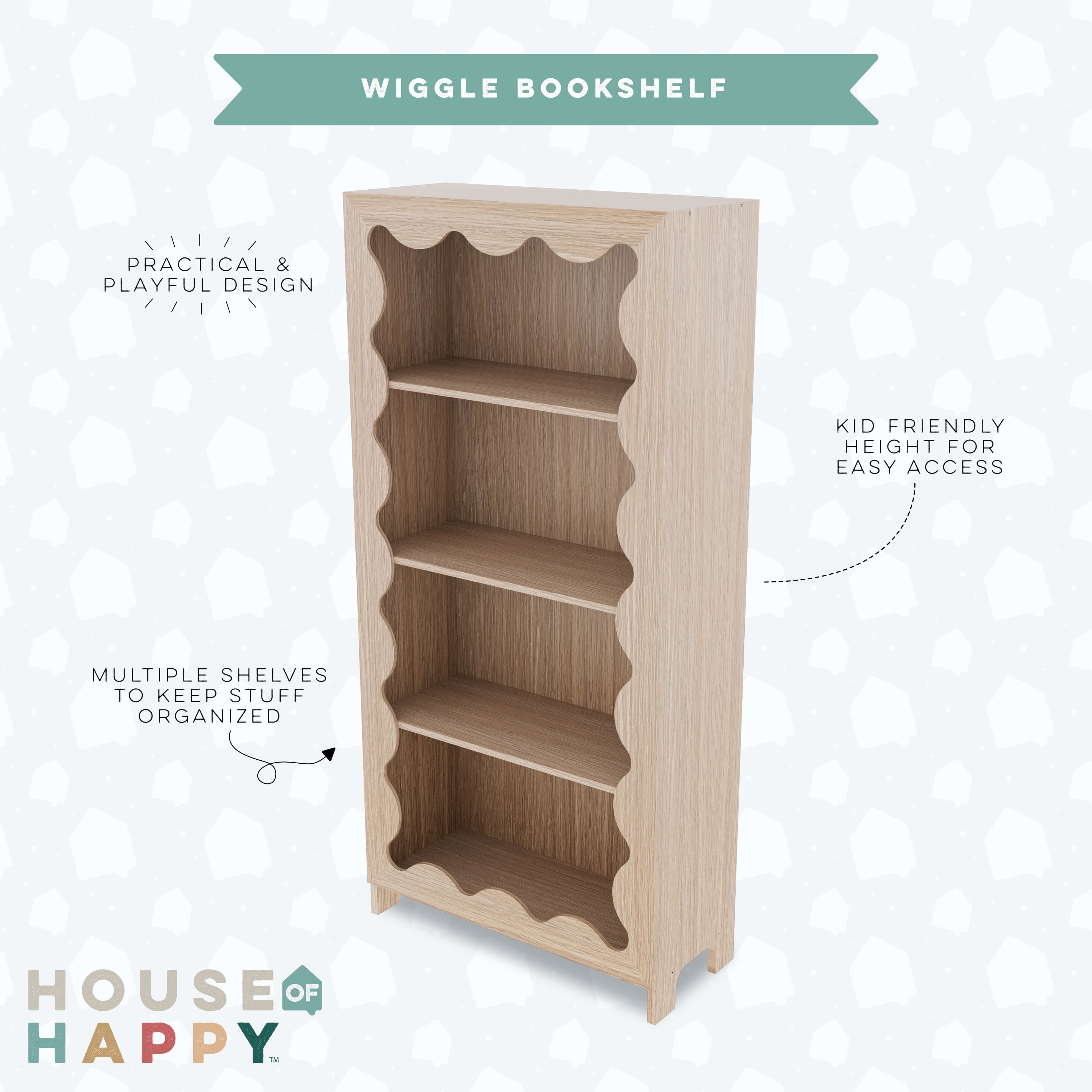 House of Happy Wiggle Bookshelf, Natural