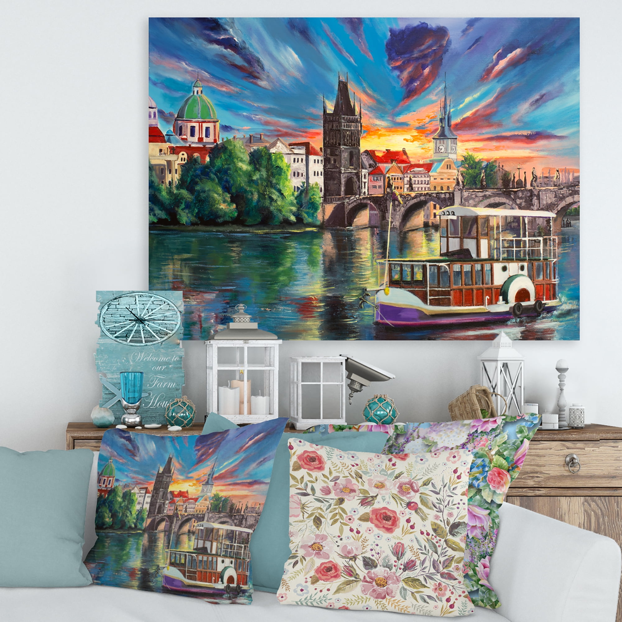 Designart ' Sunset Over Cityview Of Prague ' Children's Art Canvas Wall Art Print