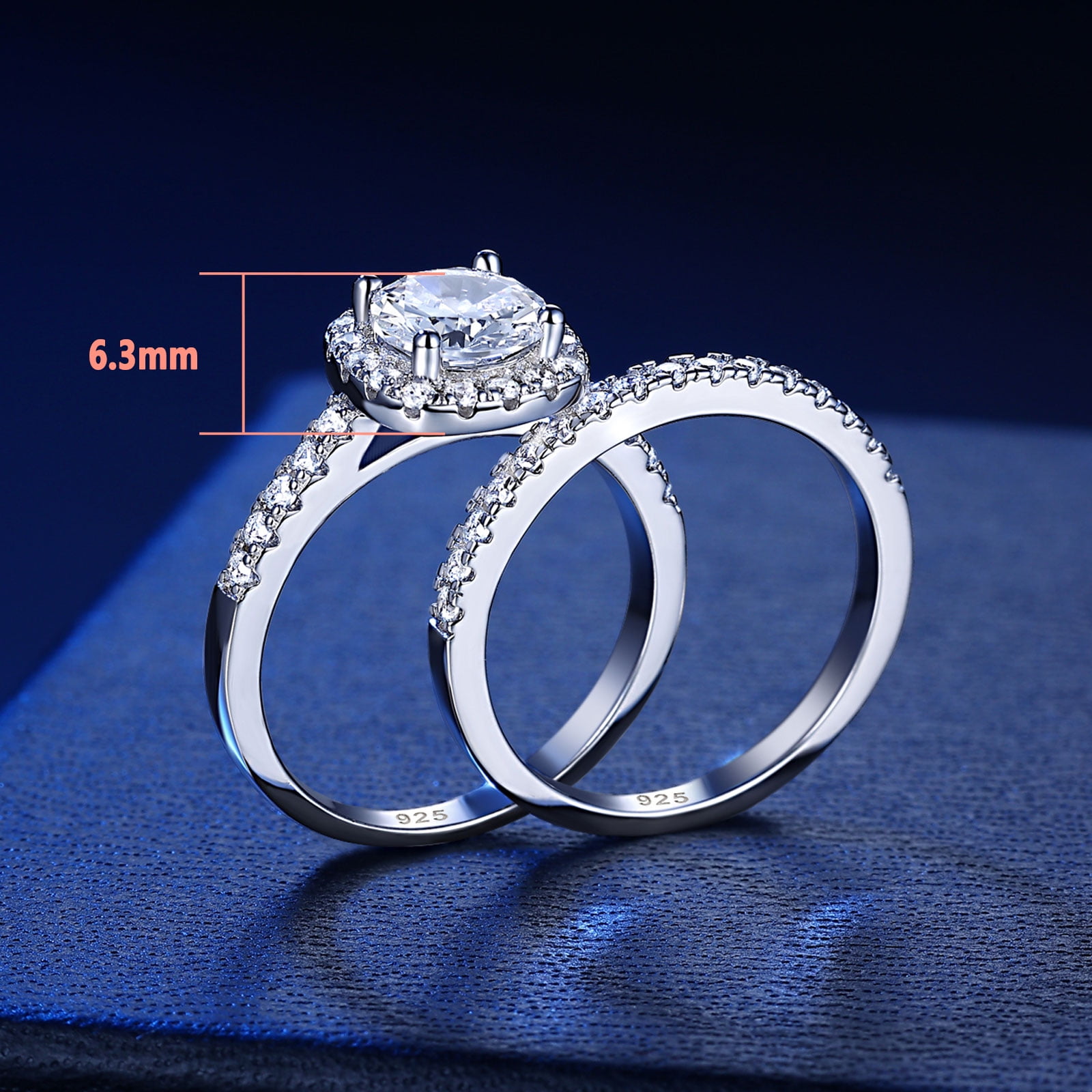 Wuziwen 2Ct Round Cut Wedding Rings for Women Halo Engagement Ring Sets 925 Sterling Silver CZ Size 7