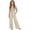Beige, variant on Girls Linen Pants, Summer Casual High Waist Straight Leg Trousers, Lightweight Loose Fit with Pockets (White, 8-9 Years)