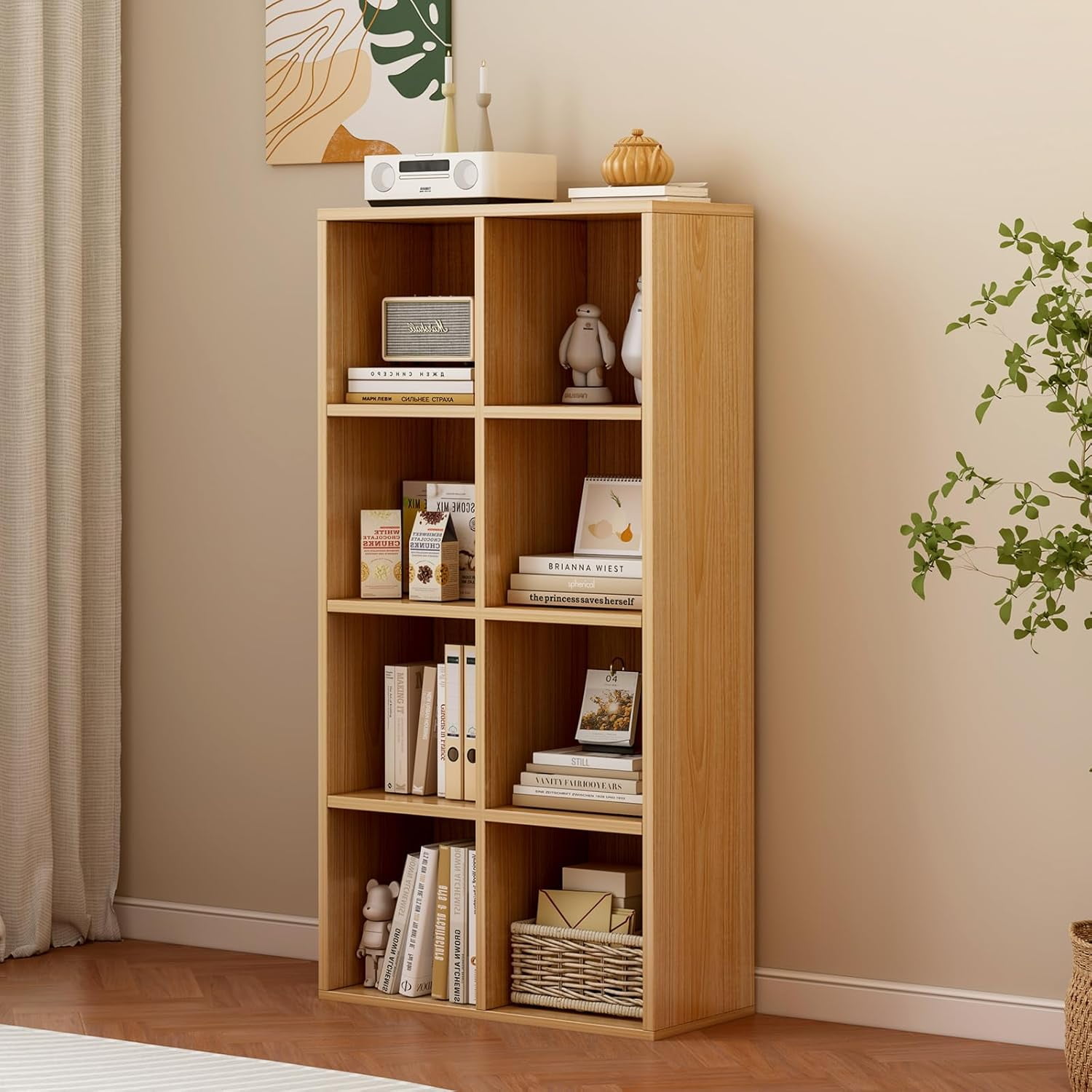 8-Cube Storage Shelf Bookcase - Wooden 4-Tier Floor Standing Open Bookshelf, Modern TV Stand up to 55 Inchs for Home and Office, Black