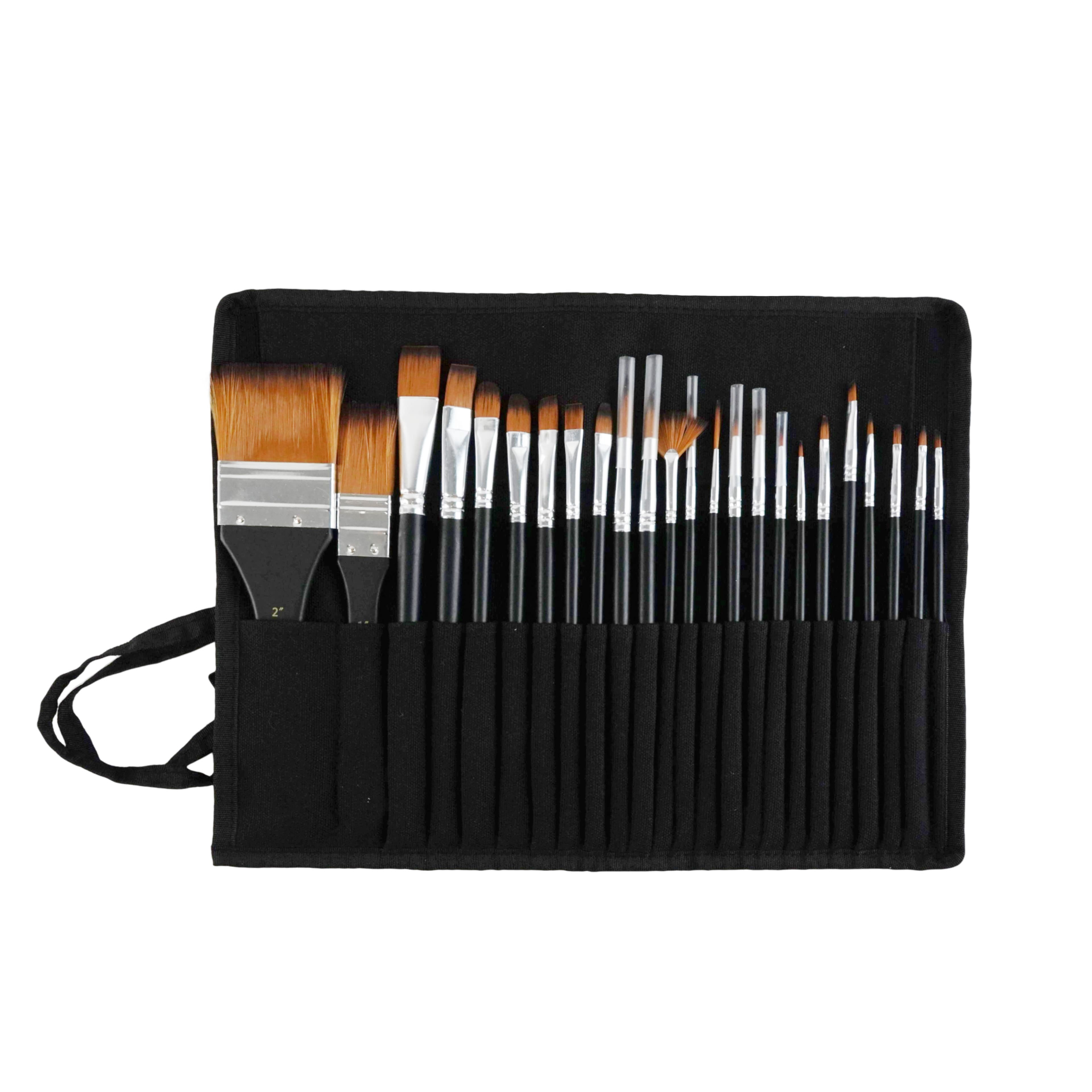 Artist's Loft Artists Loft Taklon Brush Set, Assorted Shapes & Sizes, Black/Silver, 25-Piece