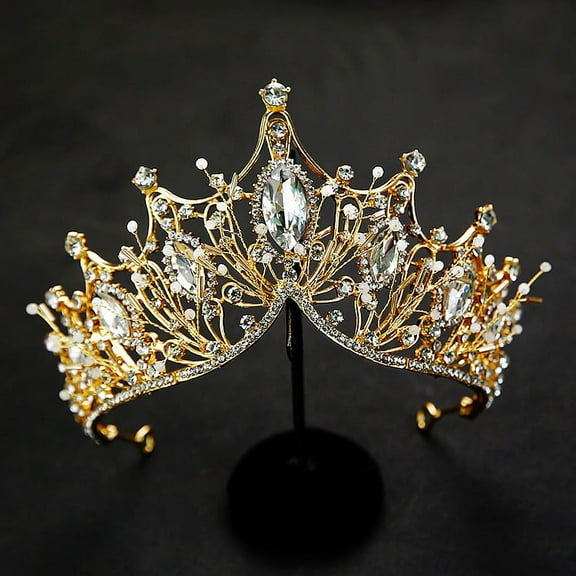 PENGXIANG Retro Baroque Bridal Crowns With Pearl Gemstone Queen Cosplay Rhinestone Jewellery Hair Accessories Masquerade Halloween Princess Crystal Tiaras Headband For Women Girls