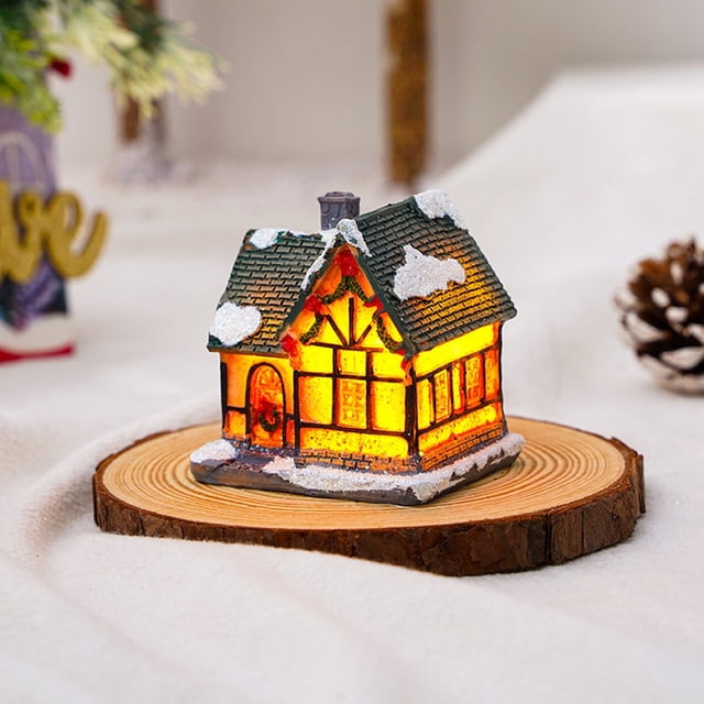 Christmas Decoration Resin Christmas Glowing House Micro Landscape Ornament