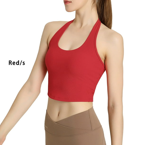 Ruiboury Underwear Wireless Secure The Neck Strap Full Cup Slim Chest  Binder Compression Bandage Bras Running Yoga Sports Red S