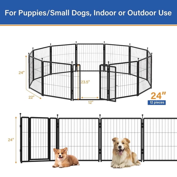 Dog Playpen 24 Inch 12 Panels Heavy Duty Metal Pet Fence Indoor Outdoor Safety Foldable Easy Assembly
