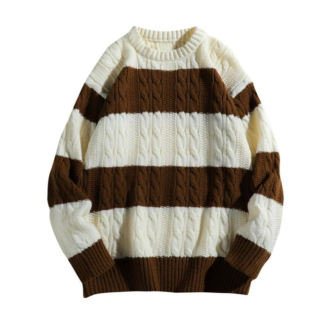 RKSTN Chandails pour Hommes, Col Rond, Tissage Polyvalent, Chandail à Rayures, Manches Longues, Mode Automne