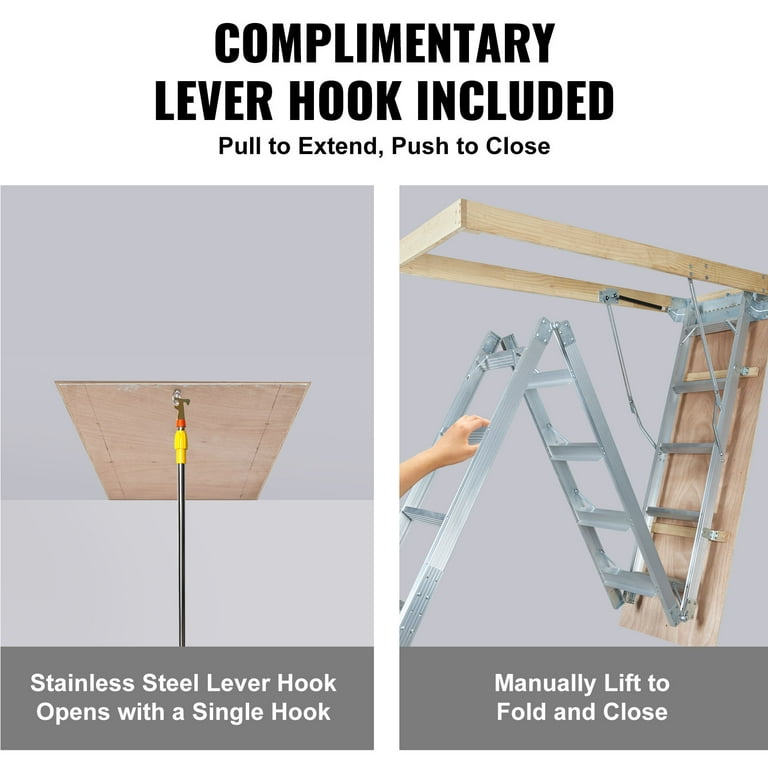BENTISM Folding Attic Ladder Aluminum Adjustable Portable Loft Stairs  Ceiling 