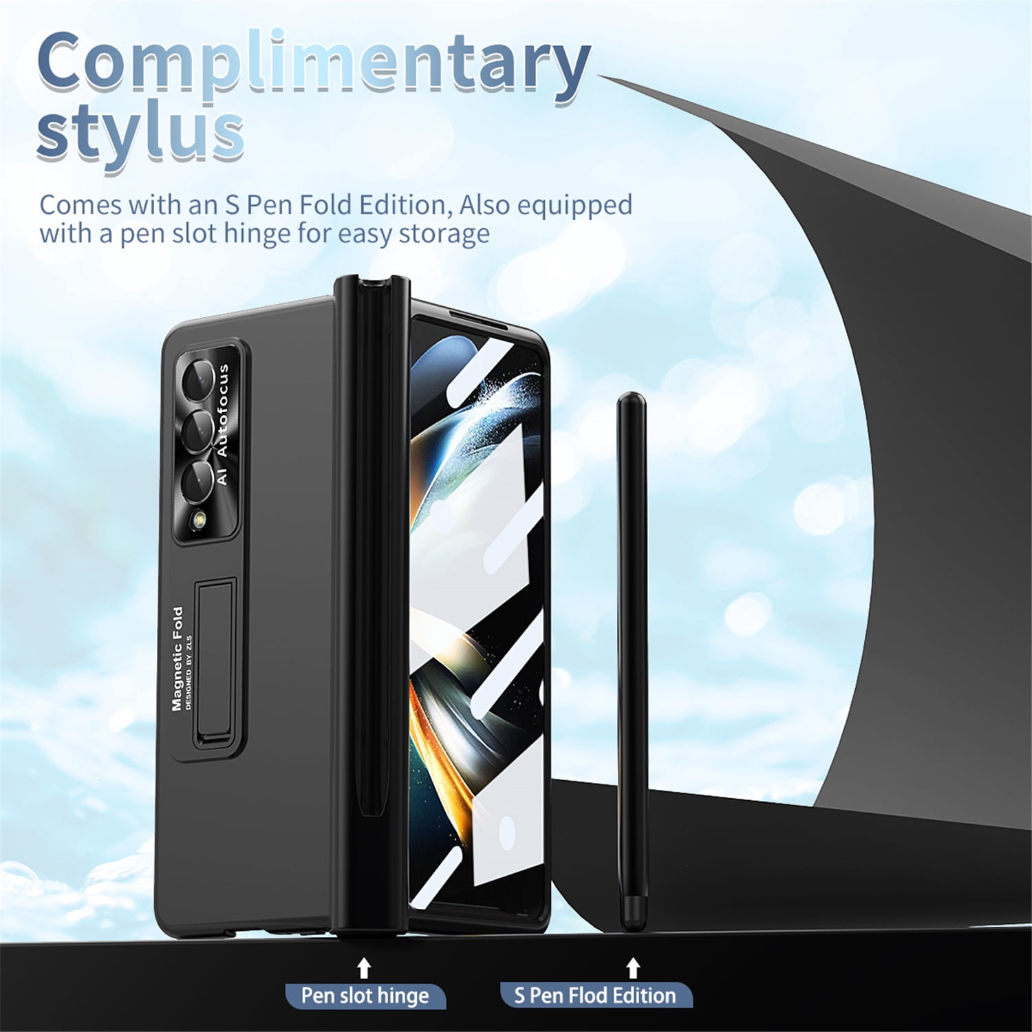 Allytech for Samsung Galaxy Z Fold 4 Case with S Pen Holder, [Come with S Pen Fold Edition] Drop Proof Kickstand All-inclusive Plating Folding Phone Case Cover for Samsung Z Fold 4 5G 2022, Black