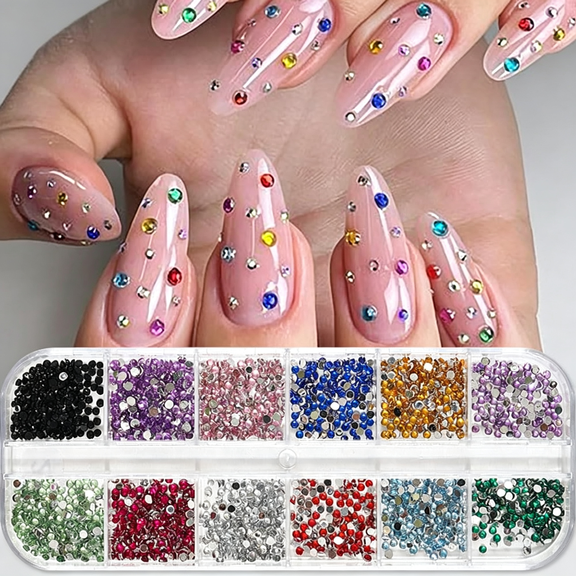 BZCOE 3000Pcs 3D Flatback Rhinestones 2Mm Mini Charms for Nail Design-Colorful Resin Diamonds Gems Jewels Kit for Nail Art and Crafting Sparkling Rhinestones for Nails