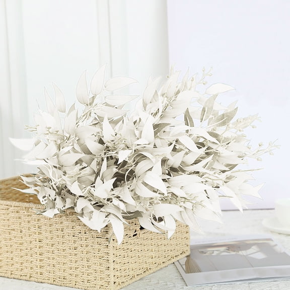 Artificial Eucalyptus Stems 20.5" Tall Fake Branches with Silk Apple Leaves Faux Pink Plants Bouquets for Party Wedding Flowers Arrangements Accessories Home Table Vase Decorations,White