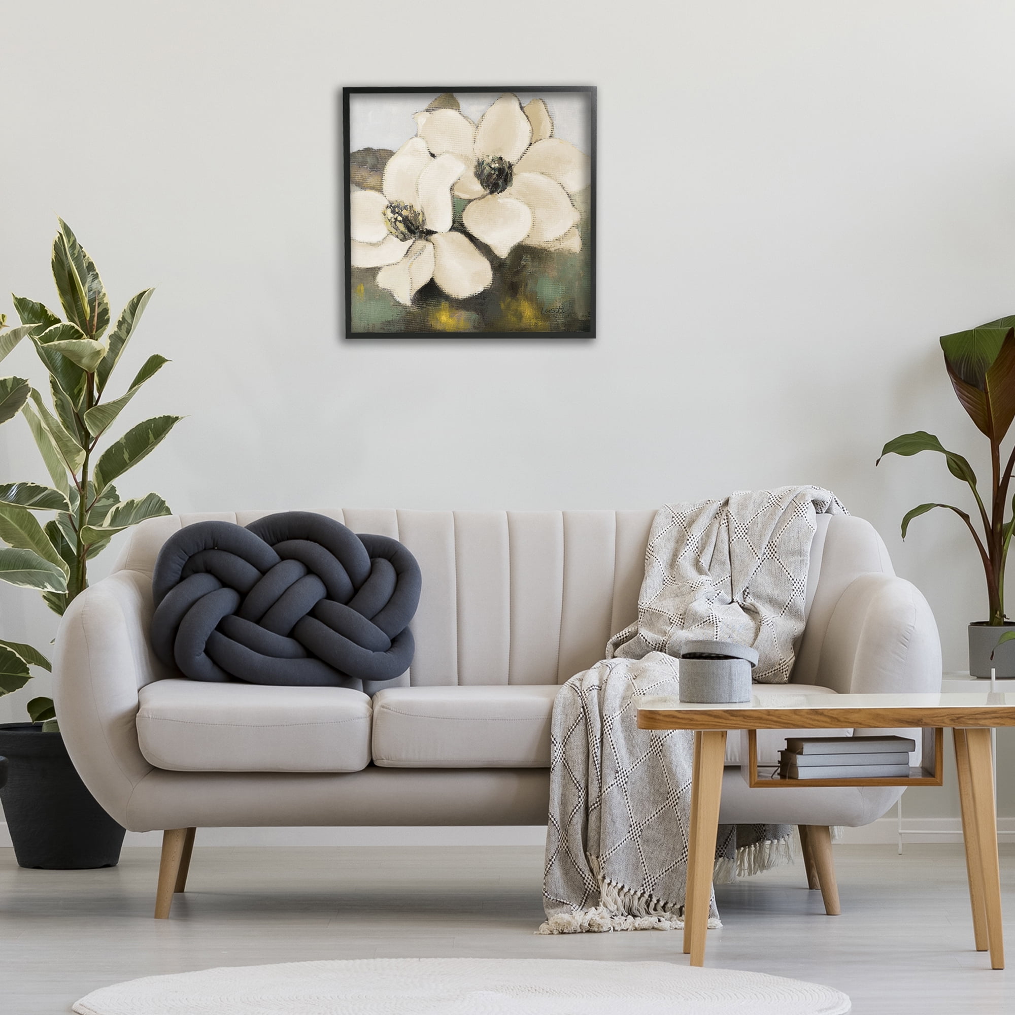 Stupell Industries Magnolia Blossom Duo Botanical & Floral Painting Black Framed Art Print Wall Art, 24 x 24