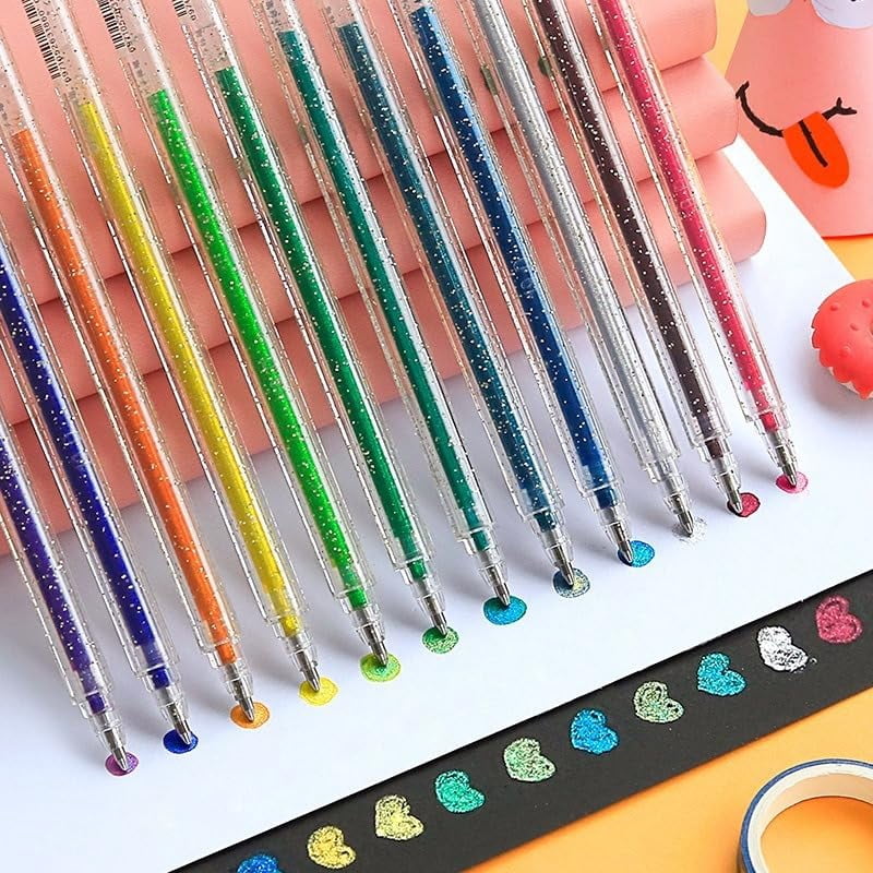 Glitter Gel Pens 12 Colors For Coloring Metallic Vibrant Sparkle Colorful Pen  Colored Neon Adult Books Gelly Roll