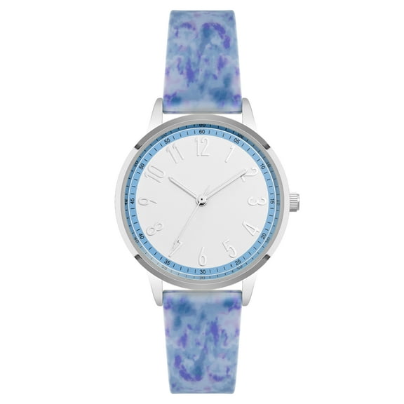 Time and Tru Blue Silicone Strap Round White Dial Casual Womens Watch