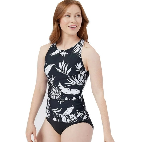 Jantzen Swimwear High-Neck and High-Back Tankini Swimsuit - Tropical - Size 18W
