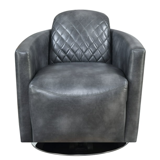 Emerald Home Dundee Gray Accent Chair with Faux Leather Upholstery