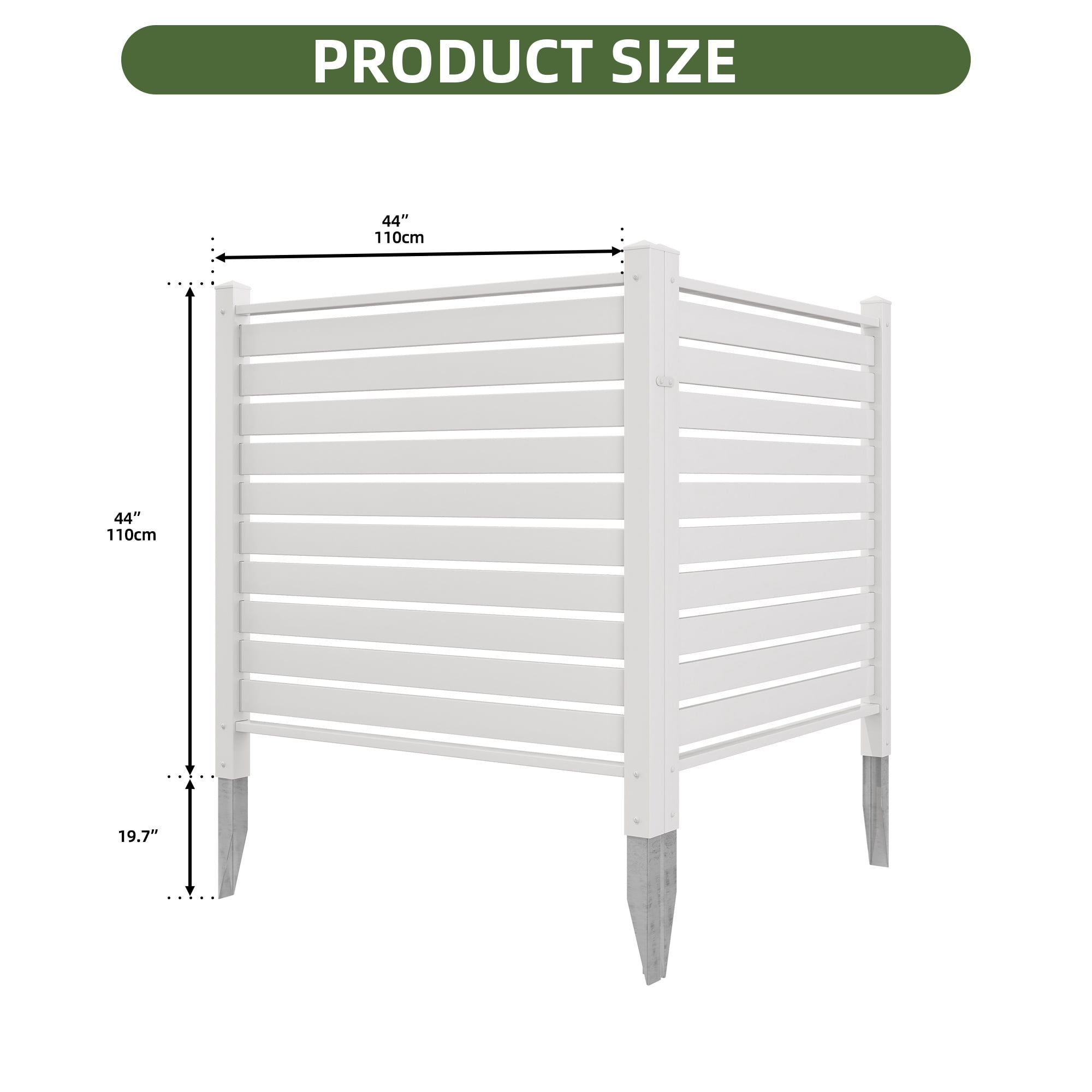 Uforic Air Conditioner Privacy Screen Fence, 44"W x 44"H 2 Panels Vinyl Outdoor Pool Equipment Trash Can Enclosure with Metal Stakes, White
