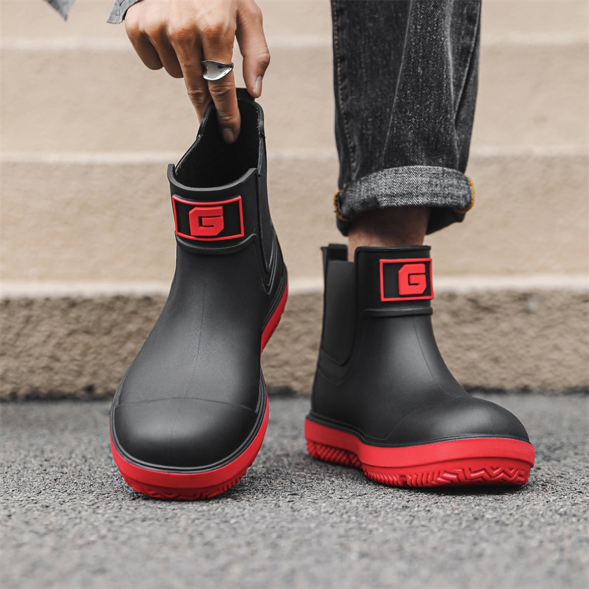 AUXDIQ Rain Boots Men Short Ankle Women Waterproof Rain Shoes Outdoor Garden Shoes