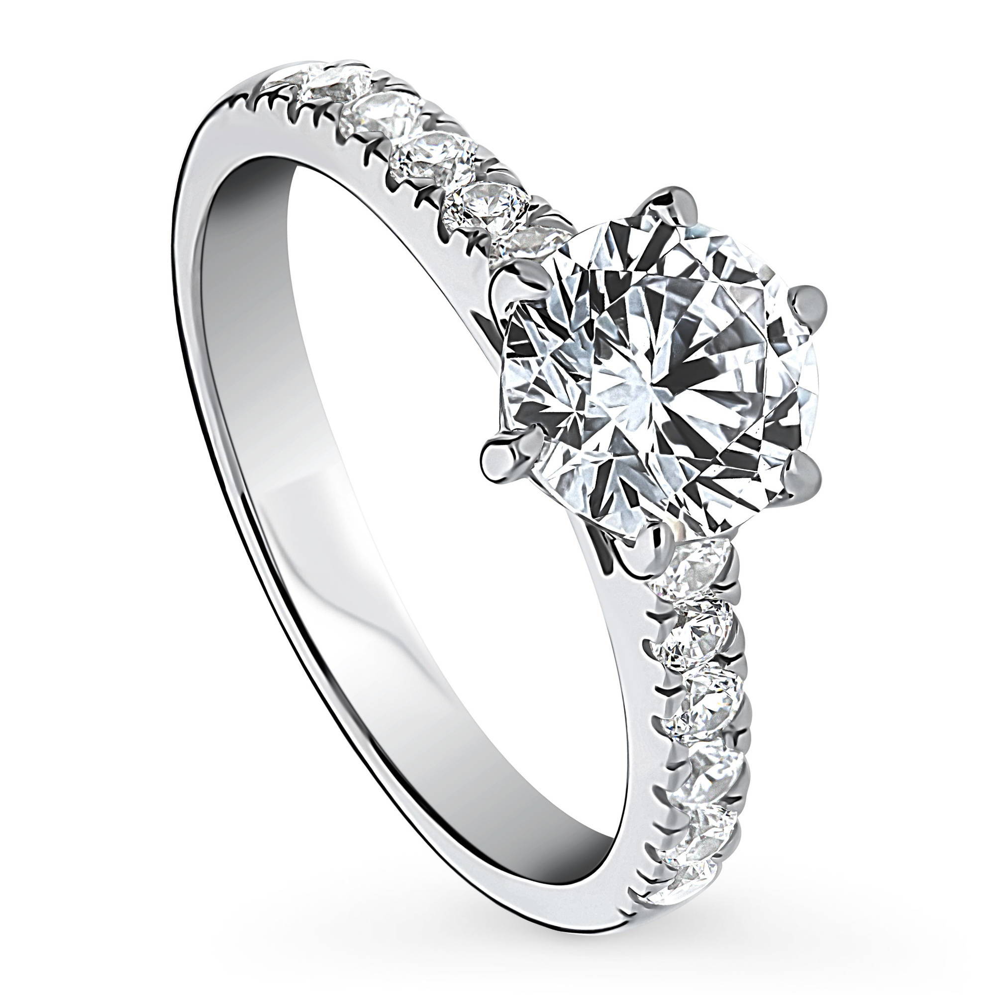 BERRICLE Rhodium Plated Sterling Silver Round Cubic Zirconia CZ Solitaire Promise Engagement Ring 1 CTW