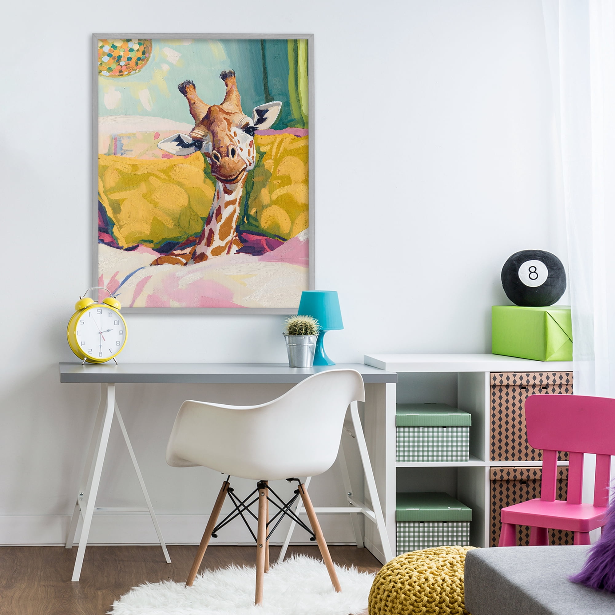 Stupell Industries Cozy Giraffe in Bed Gray Framed Giclee Art, design by The Prints Vibe