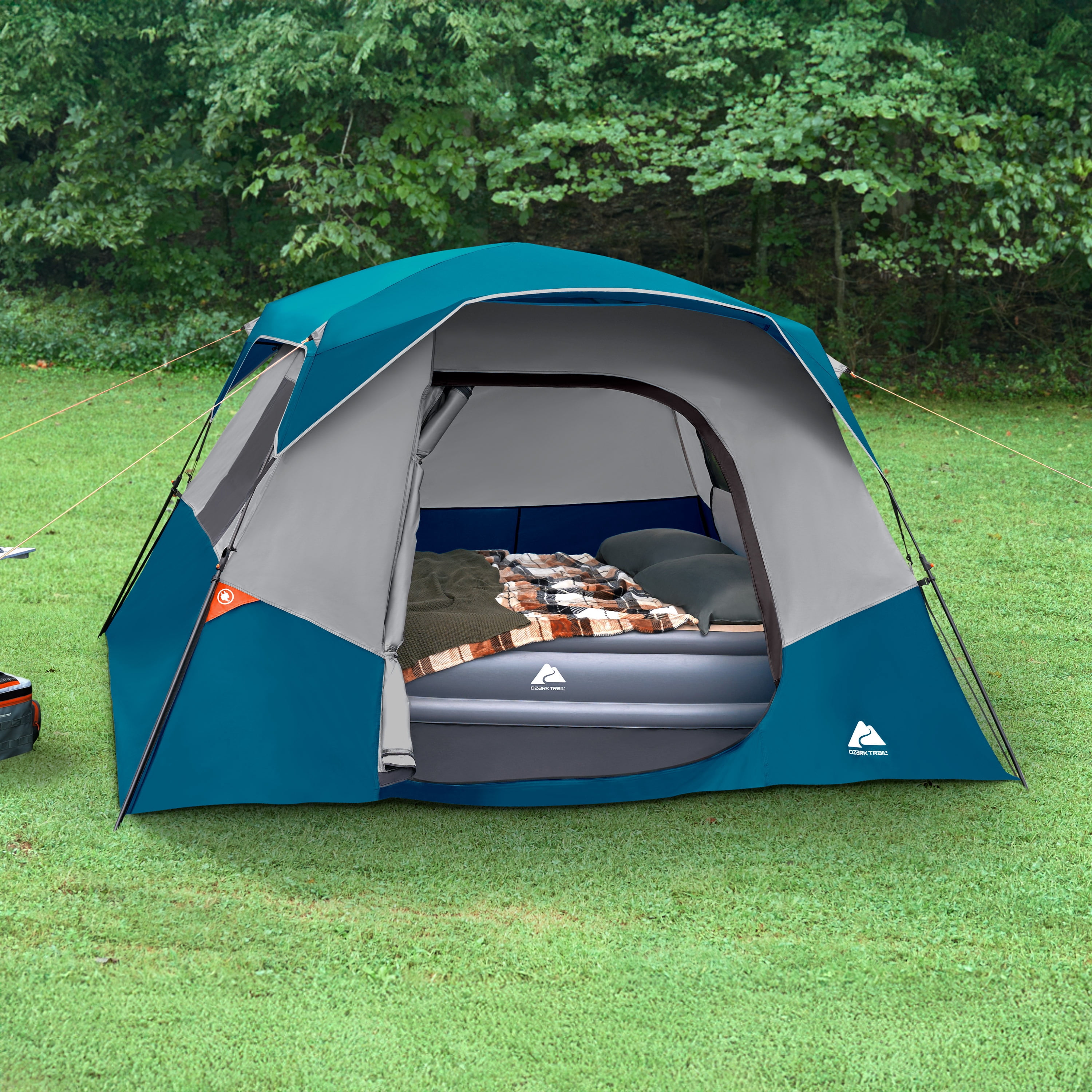 Ozark Trail 6 Person Family Instant Cabin Tent, 10' x 9' x 66", made with recycled materials, blue