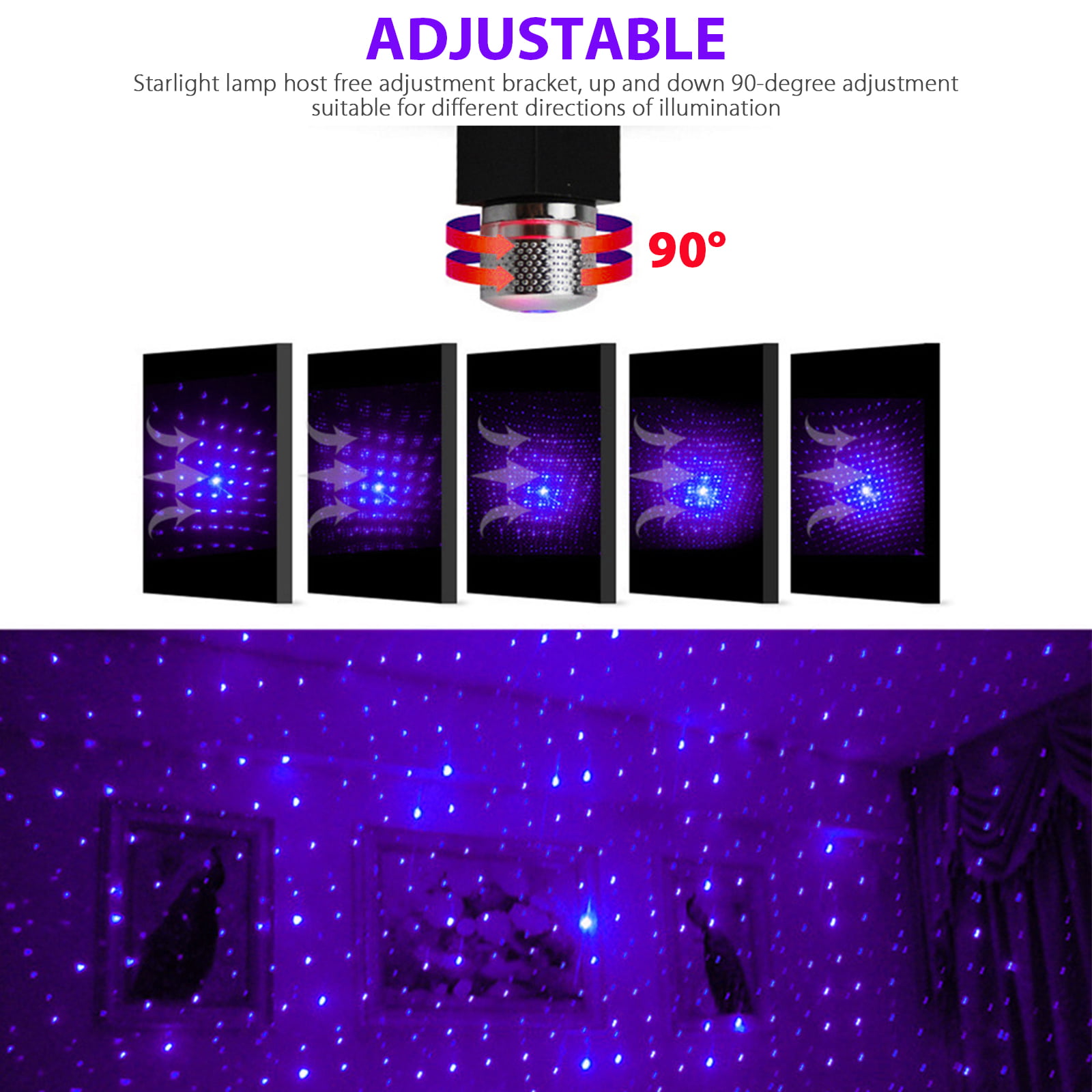 Car USB Star Projector Night Light, TSV Romantic Atmosphere Interior Star  Lights, Flexible Rotation Adjustable Portable Decorative Night Lamp for Car,  Bedroom, Ceiling, Party, Roof 