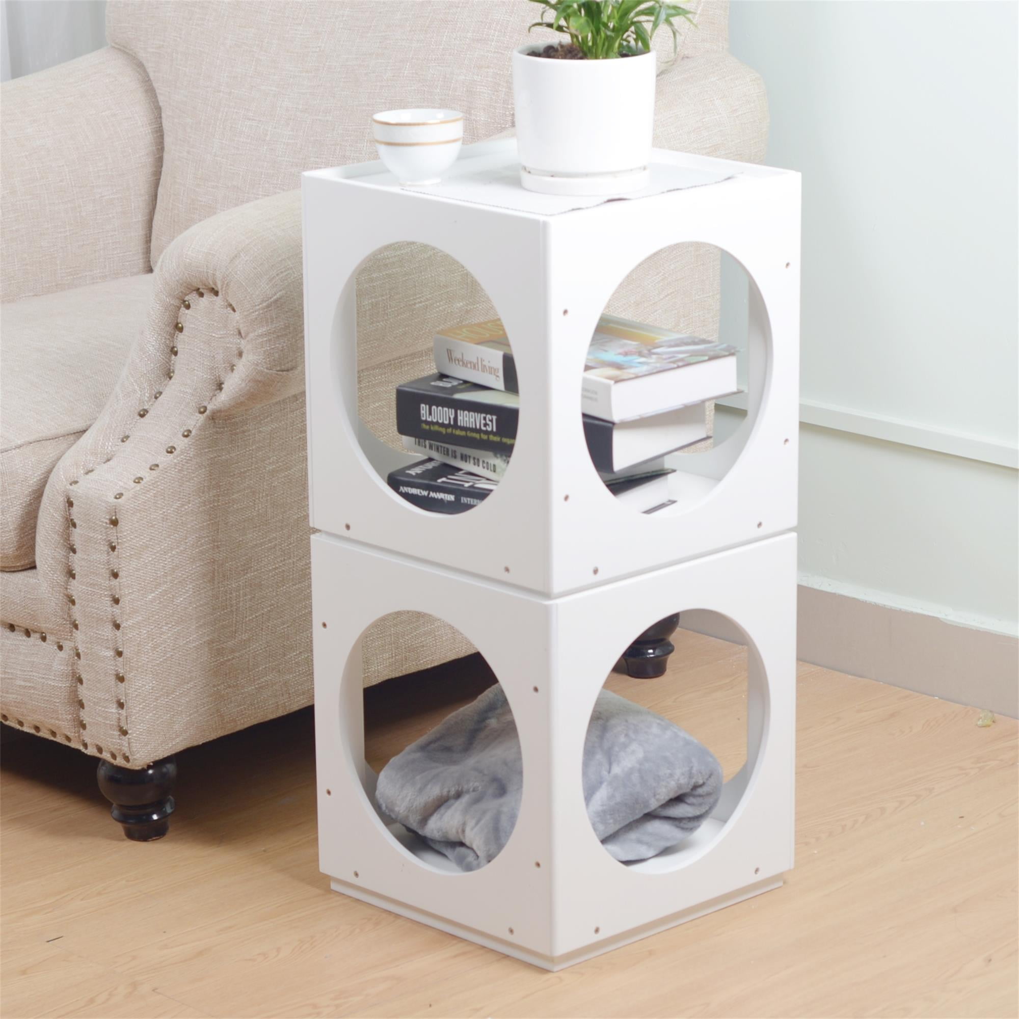 Pefilos 13" Cat House Bed for 2 Sets with Cat Cave, Cat Nest for Indoor Cats Stackable Cube House Kittens Condos for Pet House, White Pefilos 13" Cat House Bed for 2 Sets with Cat Cave, Cat Nest for Indoor Cats Stackable Cube House Kittens Condos for Pet House, White