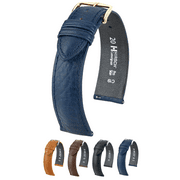 Hirsch Camelgrain Pro Skin Leather Watch Strap - Blue - L - 16mm - Gold Buckle