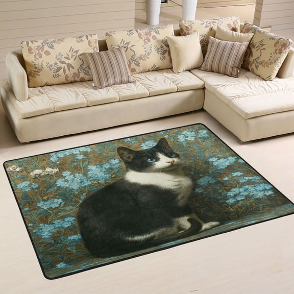 WOBOGO Tuxedo Cat Carpet Non-Slip Rugs Soft Doormat 36×24in Living Dining Room Bedroom Decorative
