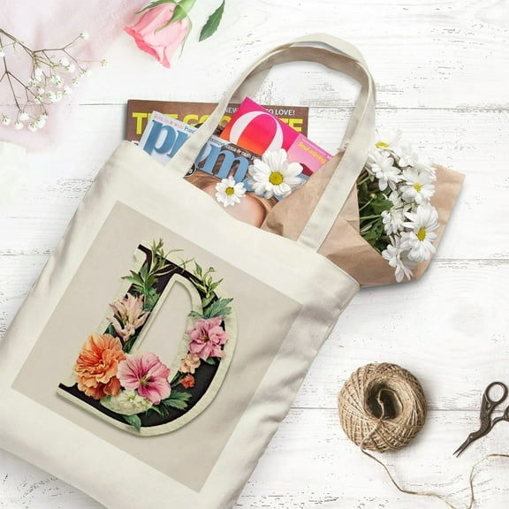 FCXZI Letter Initial Canvas Tote Bag Personalized Present Bag Gift for Mother's Day Bridesmaids Bride Birthday Wedding White