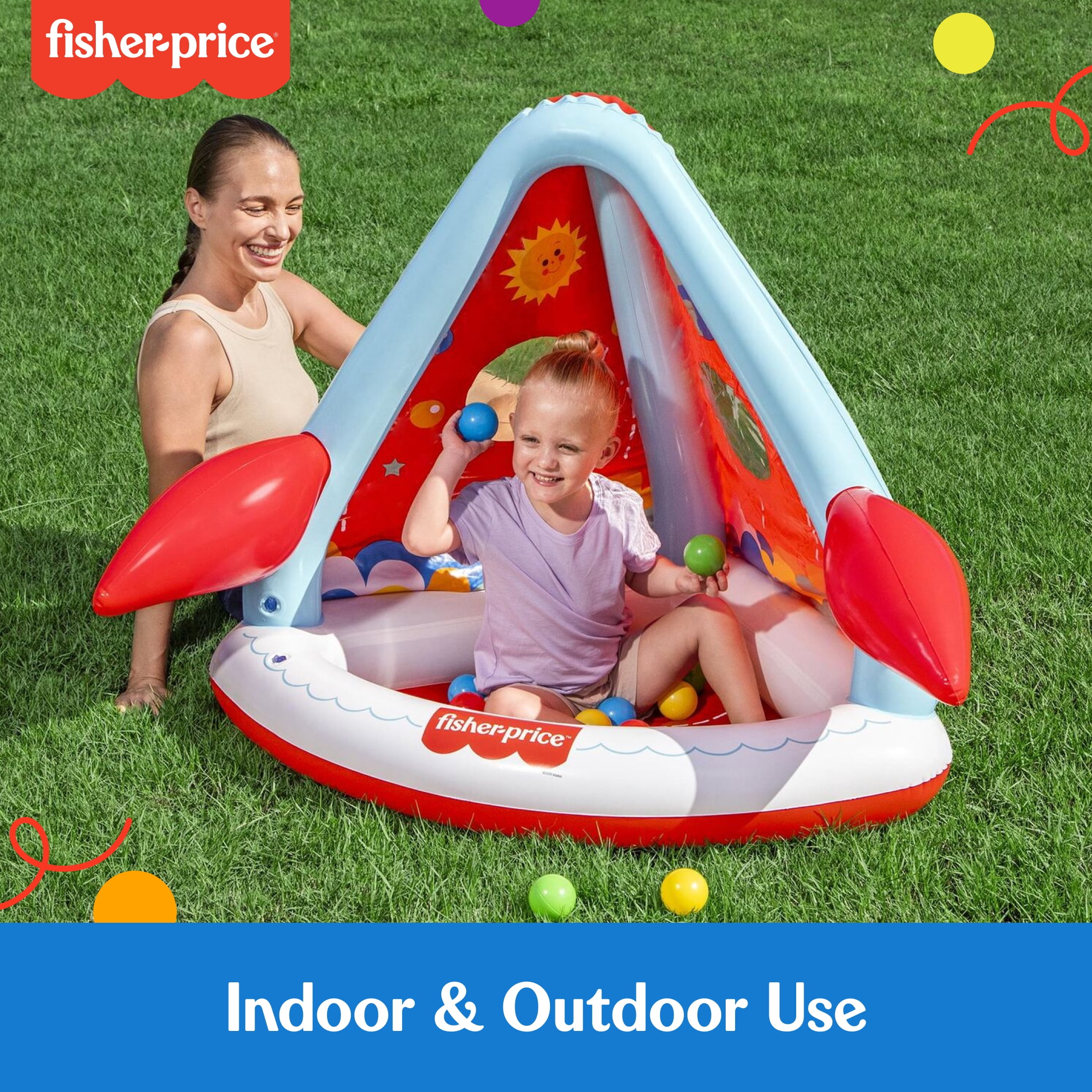 Fisher-Price Rocket Pals Inflatable Indoor and Outdoor Ball Pit with 15 Play Balls