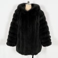 thumbnail image 6 of Women Faux Fur Coat Fluffy Long Sleeve Lapel Jacket with Hood Winter Warm Parka Elegant Overcoat Outerwear, 6 of 7