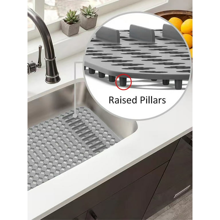 JTWEEN Silicone Sink Protectors for Kitchen,Kitchen Sink Mats Grid  Accessory,for Bottom of family Stainless Steel Porcelain Sink (Grey) 
