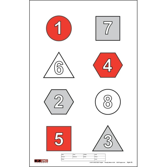 25 EZ2C Targets Style 25:Acquisition and Recognition. USA Made. Shooting Range Paper Targets (25 Pack) Tactical Training 11" x 17"