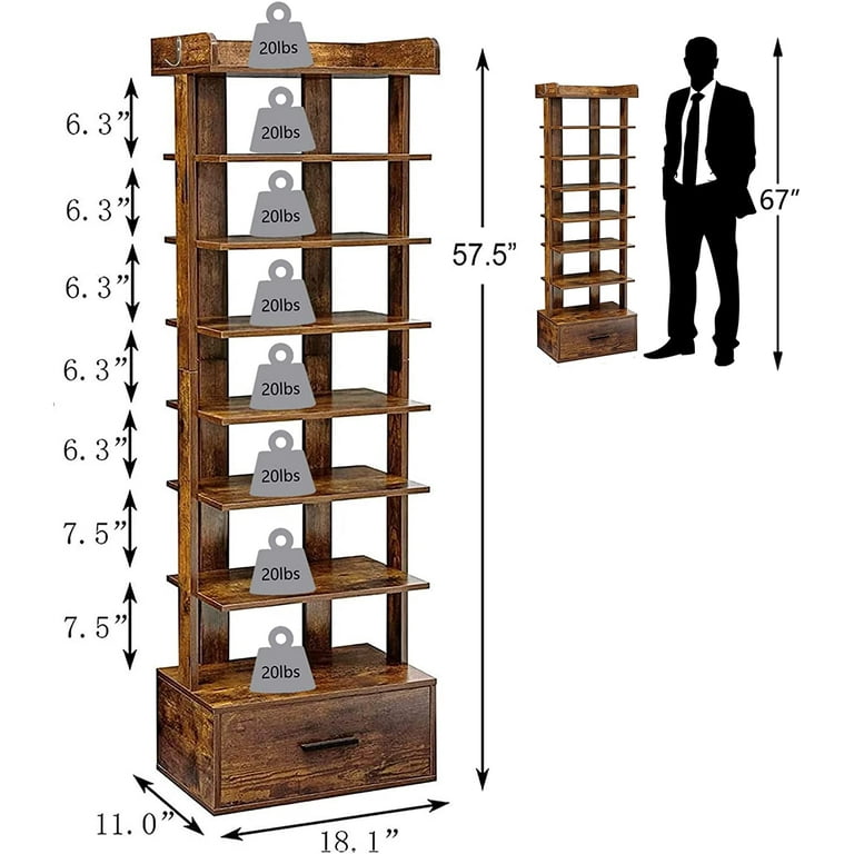 USIKEY Large Vertical Shoe Rack, 8 Tiers Wooden Shoes Racks with
