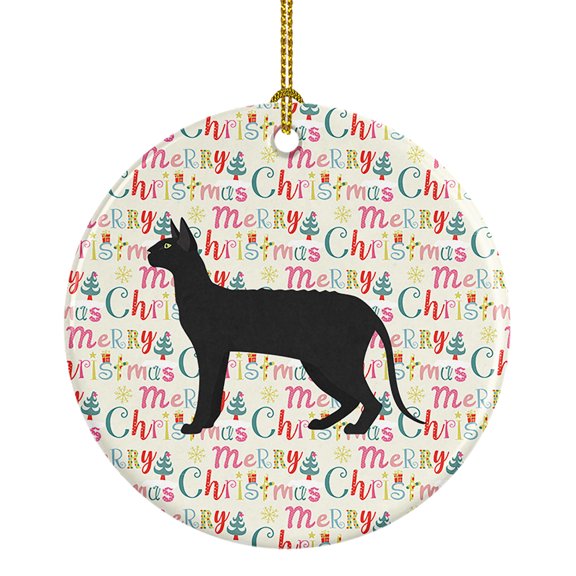 Black Cornish Rex Cat Christmas Ceramic Ornament 2.8 in x 2.8 in