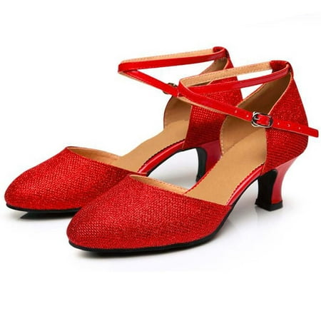 

Dezsed Women s Middle Heels Shoes Clearance Women s Ballroom Tango Latin Dancing Shoes Sequins Shoes Social Dance Shoe Red 41