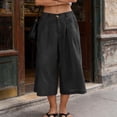 thumbnail image 2 of Women's Beach Capri Pants Cotton Linen Loose Fit Wide Leg Pants High Waisted Pleated Summer Vacation Trousers, S-3XL, 2 of 9
