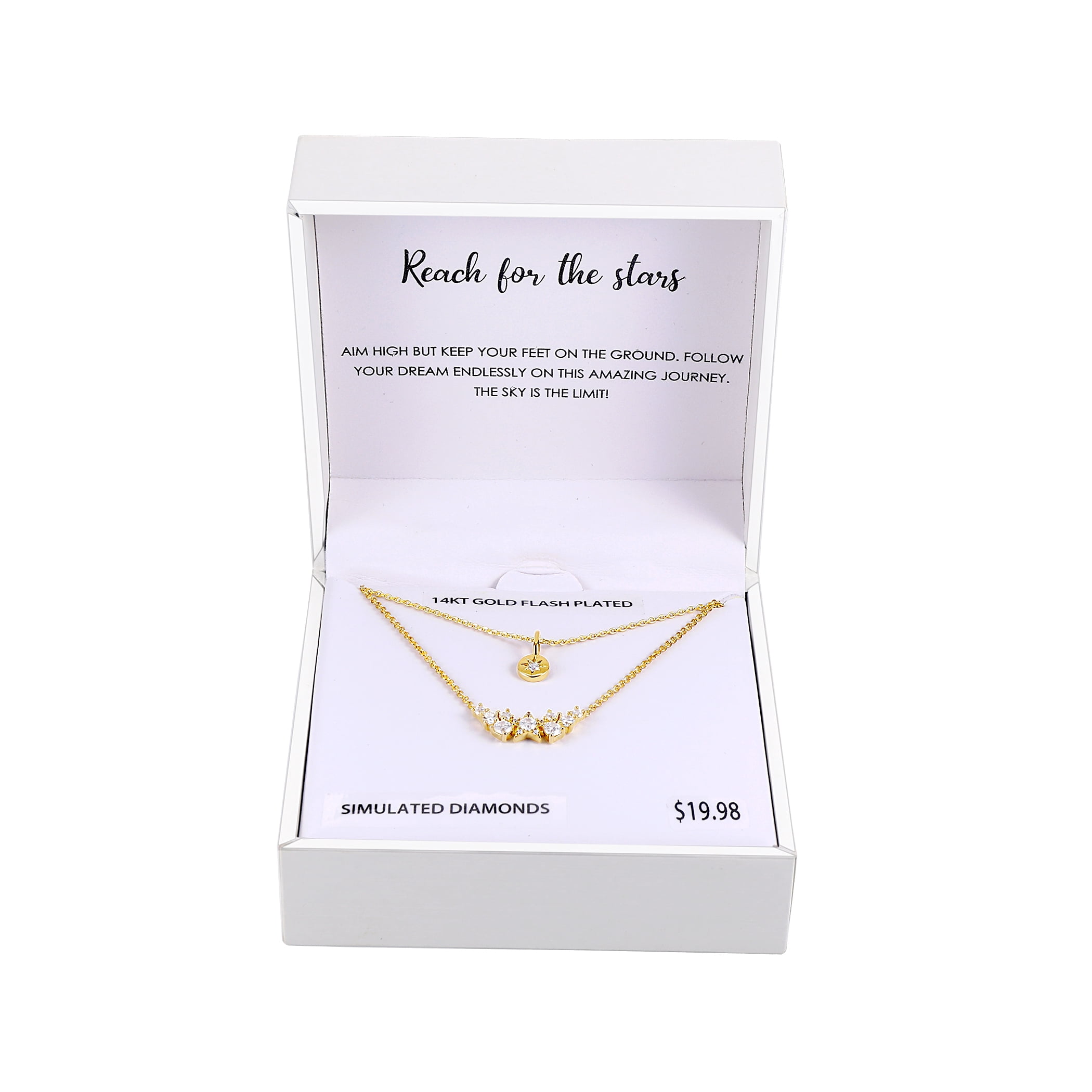 14KT Gold Flash Plated Double Necklace Set with Simulated Diamonds Adult