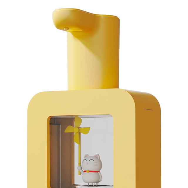 Dispensador de jabón líquido de dibujos animados para mascotas, dispensador de jabón de espuma para baño (amarillo)
