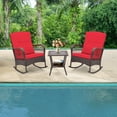 thumbnail image 4 of Gymax 3 Pieces Rocking Bistro Set PE Rattan Rocking Chairs w/ 2-Tier Coffee Table, 4 of 10