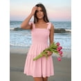 thumbnail image 6 of Women's Summer Spaghetti Strap Sleeveless Square Neck Ruffle A Line Swing Mini Dress, 6 of 6