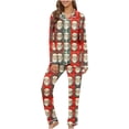 thumbnail image 2 of Puntoco Pijama de mujer con cuello en V y manga larga con estampado navideño para otoño e invierno, 2 of 5
