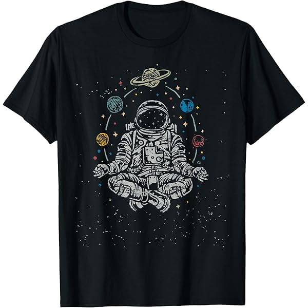 Zen Yoga Planets T-Shirt Featuring Vintage Lotus astronaut