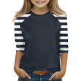 thumbnail image 2 of Xyxonk Girls Tops Size 10-12 3/4 Sleeve Shirt Summer Cute Color Block Printed Shirts Size 10-12 Kids Crewneck Knit Tee Shirt Trendy Tween Girls Clothes Girl Clothes 10/12 Black 120, 2 of 5