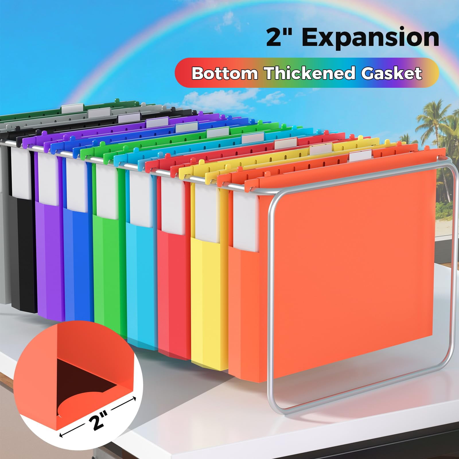 10pcs Hanging File Folders Letter Size  Plastic 2" Expandable With Tabs Organizer For Home Office School Document Organization Assorted Colors
