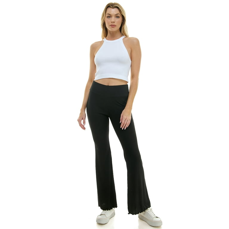 CLANE BASIC KNIT FLARE PANTS EASY WAIST ELASTIC WOOL BLEND 1