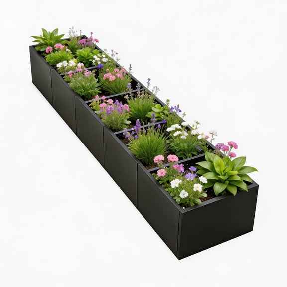Riedhoff Metal Rectangle Planter Box, 68 x 18 x 12", with Snap-on Assembly & Drainage Holes, Black